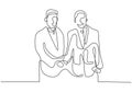 Continuous one line drawing of diplomatic mutual agreement between two person shaking hands together. Vector minimalism concept of