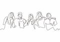 Continuous one line drawing of diversity concept of people with minimalism hand drawn. Vector man and woman in the group of five Royalty Free Stock Photo