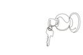 Continuous one line drawing door knob locks with keys isolated. Open the doors. Real Estate concept, template for sales, rental, Royalty Free Stock Photo