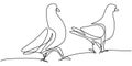 Continuous one line drawing of dove bird. Couple beautiful pigeons bird symbol of love. Romantic theme design. Love birds Royalty Free Stock Photo