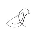 Continuous one line drawing dove bird. Flying pigeon logo. Black and white vector illustration. Concept for icon, card