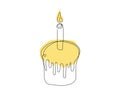 Continuous one line drawing of Easter Kulich cake with a lit candle. Colored Easter cupcake. Birthday cake. Vector Royalty Free Stock Photo