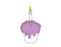 Continuous one line drawing of Easter Kulich cake with a lit candle. Colored Easter cupcake. Birthday cake. Vector Royalty Free Stock Photo
