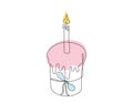 Continuous one line drawing of Easter Kulich cake with a lit candle. Colored Easter cupcake. Birthday cake. Vector Royalty Free Stock Photo