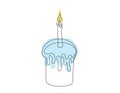 Continuous one line drawing of Easter Kulich cake with a lit candle. Colored Easter cupcake. Birthday cake. Vector Royalty Free Stock Photo