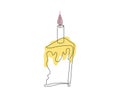 Continuous one line drawing of Easter Kulich cake with lit candle. Slice of Birthday cupcake. Colored vector isolated on Royalty Free Stock Photo