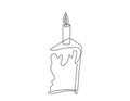 Continuous one line drawing of Easter Kulich cake with lit candle. Slice of Birthday cupcake. Isolated on white. Design