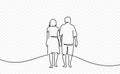 Continuous one line drawing of elderly couple Royalty Free Stock Photo