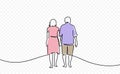 Continuous one line drawing of elderly couple Royalty Free Stock Photo