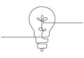 Continuous one line drawing of electric light bulb isolated on white background. The concept green energy and environmental Royalty Free Stock Photo