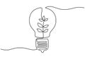 Continuous one line drawing of electric light bulb isolated on white background. The concept green energy and environmental Royalty Free Stock Photo