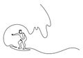 Continuous one line drawing of energetic man or person doing water surfing. Wave rider or surfer standing on surf board in the Royalty Free Stock Photo