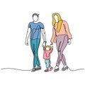 Continuous one line drawing of family members of father, mother, and son. Happy couple with kid minimalism with colors. Vector Royalty Free Stock Photo