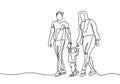 Continuous one line drawing of family vector, Concept of father, mother, and son. Parents help their kid walking