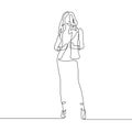 Continuous one line drawing fashion standing woman in jacket