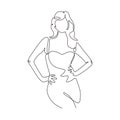 Continuous one line drawing of fashionable and beauty woman. Awesome girl posing minimalism sketch hand drawn single and