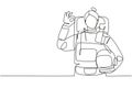 Continuous one line drawing female astronaut with gesture okay wearing spacesuits to explore outer space in search mysteries of