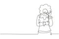 Continuous one line drawing female clown with call me gesture, wearing wig and smiling face makeup, entertaining kids at birthday Royalty Free Stock Photo