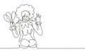 Continuous one line drawing female clown with gesture okay, wearing wig and smiling face makeup, entertaining kids at birthday Royalty Free Stock Photo