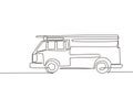 Continuous one line drawing fire engine icon logo. Firefighter truck automobile side view. Auto in flat design