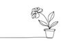 Continuous one line drawing of a flower in a pot. Beautiful flower Isolated on a white background. Vector illustration Royalty Free Stock Photo