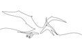 Continuous one line drawing flying pterodactyl dinosaur isolated on white background. Extinct ancient animals. Animal history for