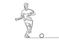 Continuous one line drawing of football player kick a ball during the game sport. Vector minimalism singe hand drawn design Royalty Free Stock Photo