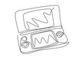 Continuous one line drawing of game console icon in badge style. Modern handheld game console electronic gadgets design icon on