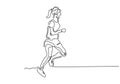 Continuous one line drawing of girl doing sport. Woman running on exercise. Vector minimalism hand drawn sketch lineart Royalty Free Stock Photo