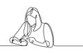 Continuous one line drawing of girl playing and using mobile phone or smartphone