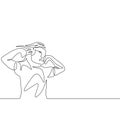 Continuous one line drawing Girl power super hero pose