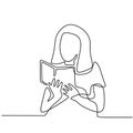 Continuous one line drawing of a girl reading book. Cute woman focus on book page to study in the library hand-drawn picture Royalty Free Stock Photo
