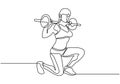 Continuous one line drawing of girl workout with lifting barbells during a weightlifting session at gymnasium. Pretty woman doing Royalty Free Stock Photo