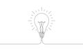 Continuous one line drawing glowing light bulb. Vector illustration minimalism concept Royalty Free Stock Photo