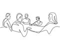 Continuous one line drawing of group of business people having discussion in conference room. Professional young business team is Royalty Free Stock Photo