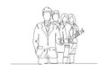 Continuous one line drawing group of line up young happy businessmen standing up together and giving thumbs up gesture. Business Royalty Free Stock Photo