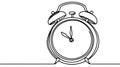 Continuous one line drawing hand drawn alarm clock isolated on white background. Vector old-fashioned illustration. Royalty Free Stock Photo