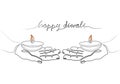 Continuous one line drawing hand holding burning candle diwali day Royalty Free Stock Photo