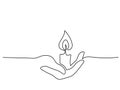 Continuous one line drawing. Hand holding burning candle Royalty Free Stock Photo