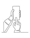 Continuous one line drawing of a hand holding cell phone