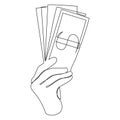 Continuous one line drawing of hand holding dollar money banknotes. Finance or economic concept drawn by single line Royalty Free Stock Photo