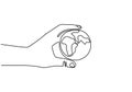 Continuous one line drawing of hand holding earth globe Royalty Free Stock Photo