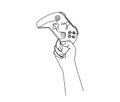 Continuous one line drawing of hand holding game controller. Hand holds Joysticks or Gamepads line art vector illustration Royalty Free Stock Photo