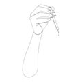 Continuous one line drawing of hand holding glass pipette. Cosmetics, oils or medical drops. Skin care concept drawn by