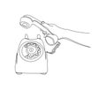 Continuous one line drawing of hand holding Telephone. Vintage Telephone single line art vector design. Communication concept