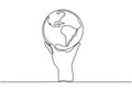 Continuous one line drawing of hand holding world globe. Concept of earth and ecology conservation Royalty Free Stock Photo