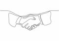 Continuous one line drawing of hand shake minimalism vector illustration isolated on white background