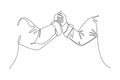 Continuous one line drawing hand of two businessmen gesture handshaking his business partner. Great teamwork. Business deal or Royalty Free Stock Photo