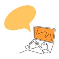 Continuous one line drawing of hand typing on laptop keyboard. A people using a computer to sharing multimedia content with