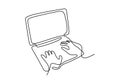 Continuous one line drawing of hand typing on laptop minimalism design vector. Simplicity single hand drawn sketch lineart